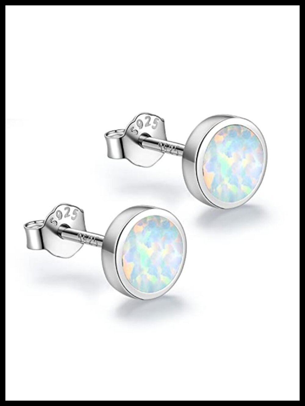 White Gold Plated Sterling Silver Opal Stud Earrings